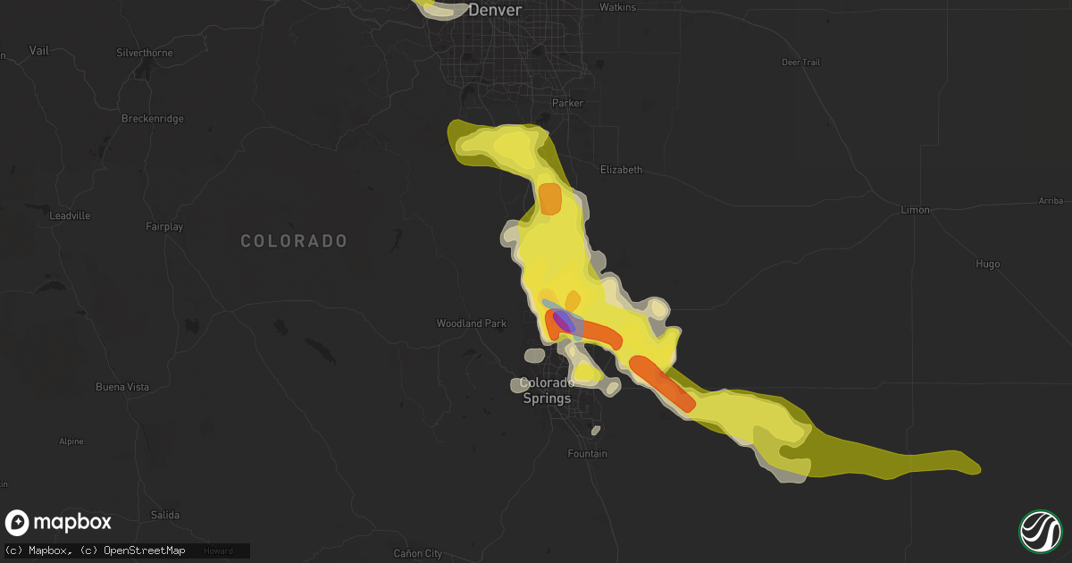 Hail map in Monument, CO on June 26, 2020