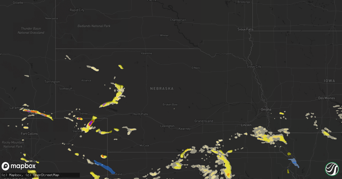Hail map in Nebraska on June 26, 2020