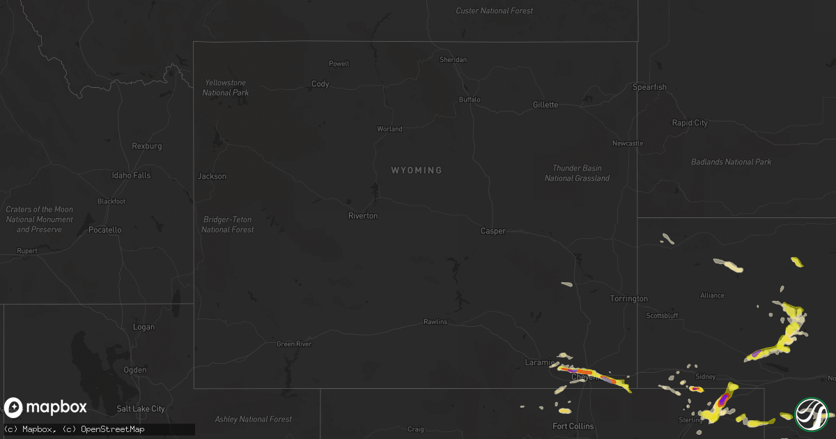 Hail map in Wyoming on June 26, 2020