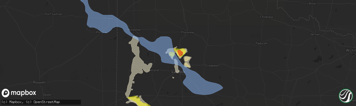 Hail map in Abernathy, TX on June 26, 2021