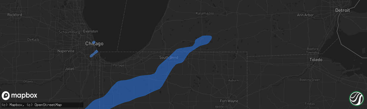 Hail map in Elkhart, IN on June 26, 2021