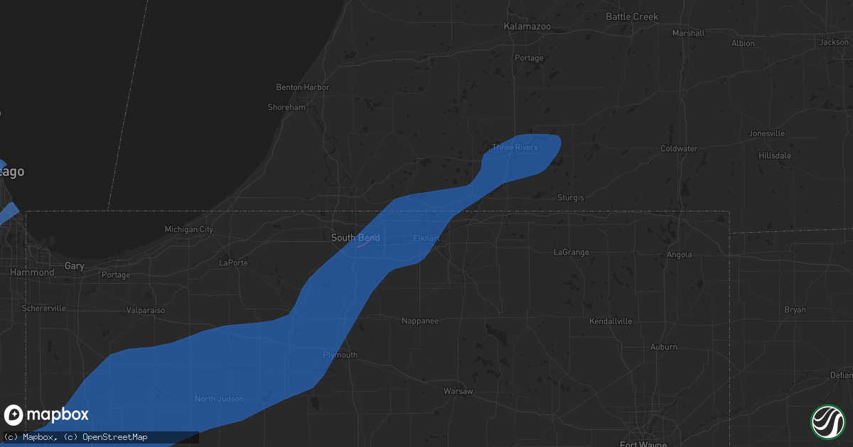 Hail map in Elkhart, IN on June 26, 2021