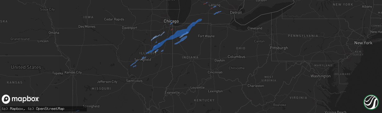 Hail map in Indiana on June 26, 2021