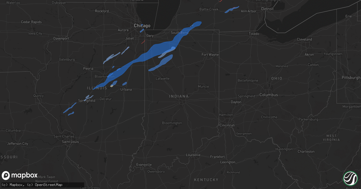 Hail map in Indiana on June 26, 2021