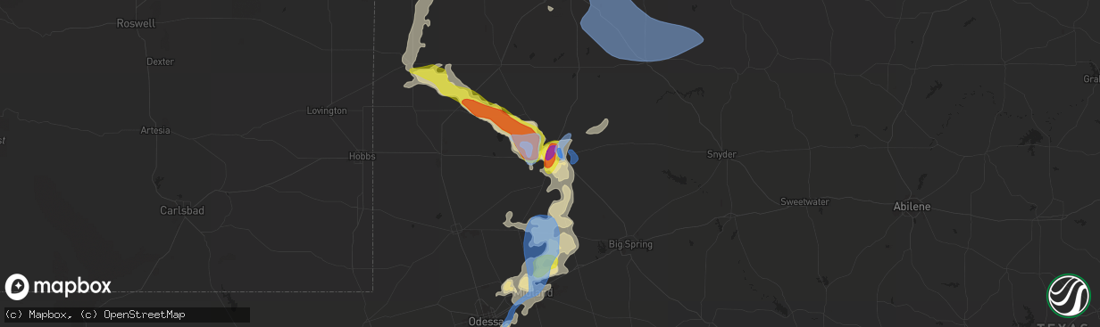 Hail map in Lamesa, TX on June 26, 2021