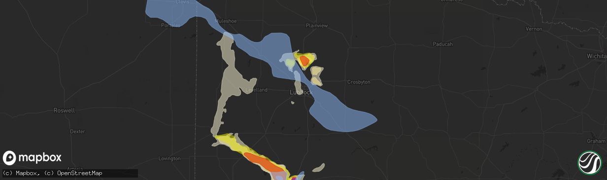 Hail map in Lubbock, TX on June 26, 2021