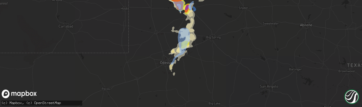 Hail map in Midland, TX on June 26, 2021