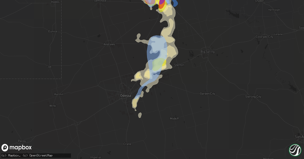 Hail map in Midland, TX on June 26, 2021