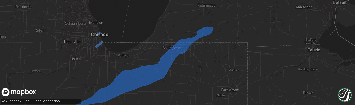 Hail map in Mishawaka, IN on June 26, 2021