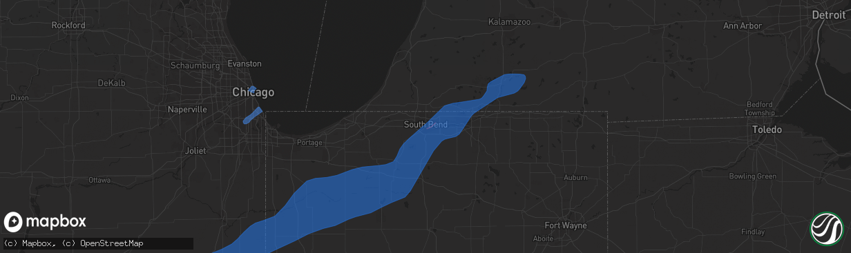 Hail map in South Bend, IN on June 26, 2021