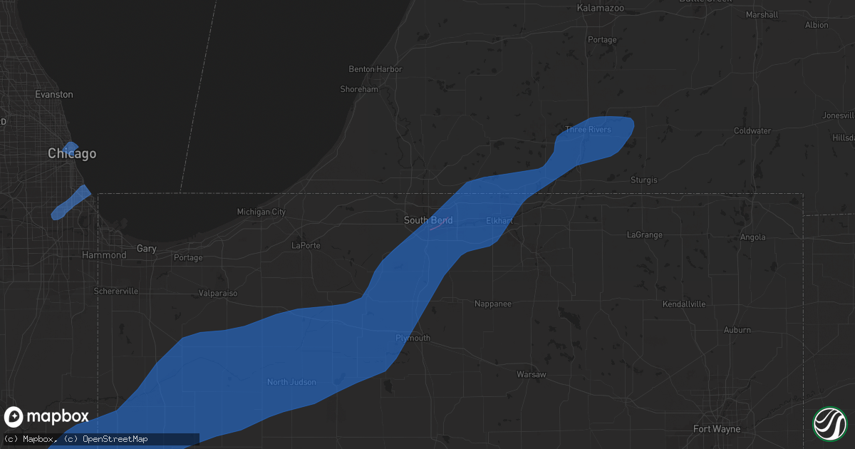 Hail map in South Bend, IN on June 26, 2021