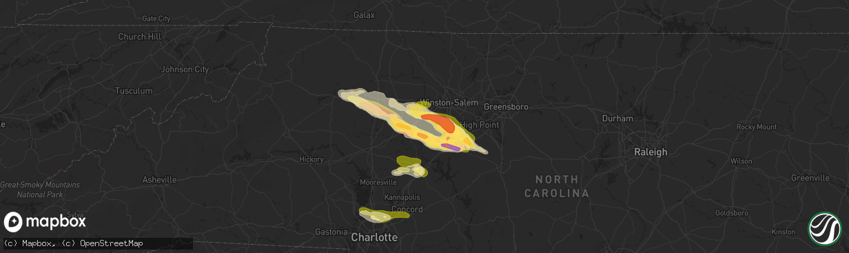 Hail map in Advance, NC on June 26, 2023