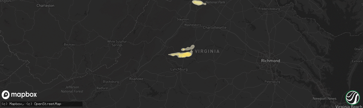 Hail map in Amherst, VA on June 26, 2023