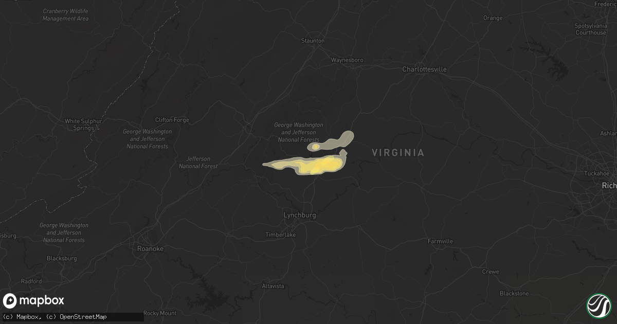 Hail map in Amherst, VA on June 26, 2023