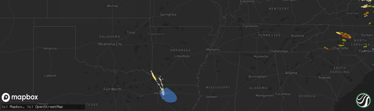 Hail map in Arkansas on June 26, 2023