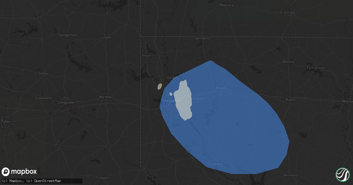 Hail map in Bossier City, LA on June 26, 2023