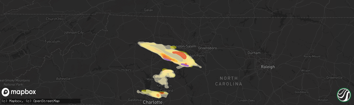 Hail map in Clemmons, NC on June 26, 2023
