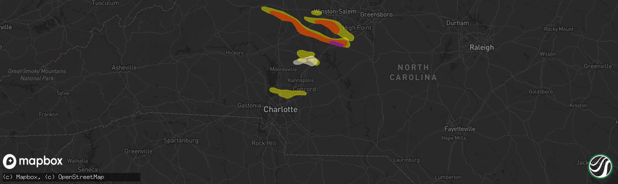 Hail map in Concord, NC on June 26, 2023