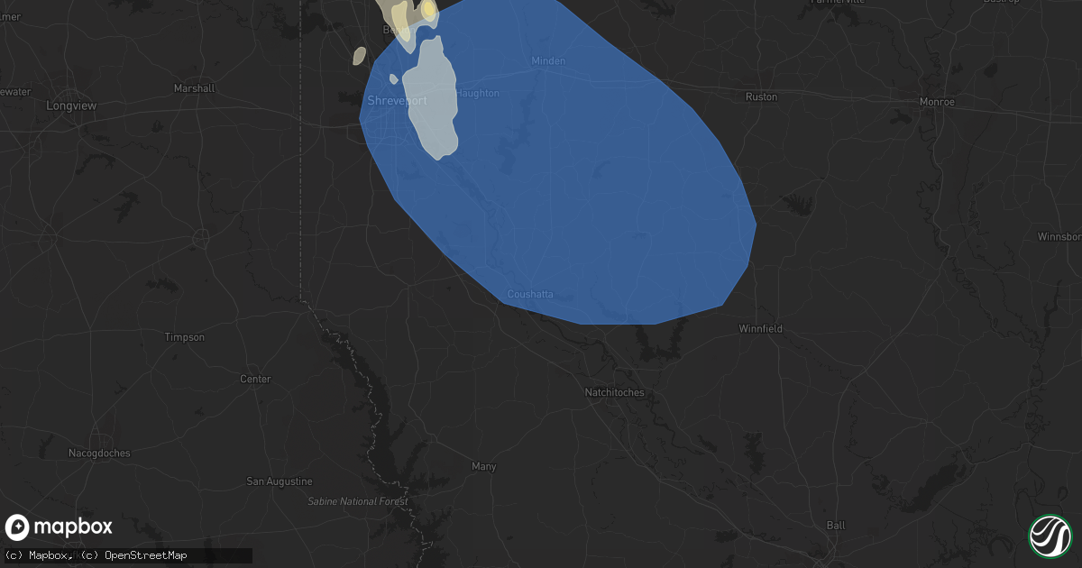 Hail map in Coushatta, LA on June 26, 2023
