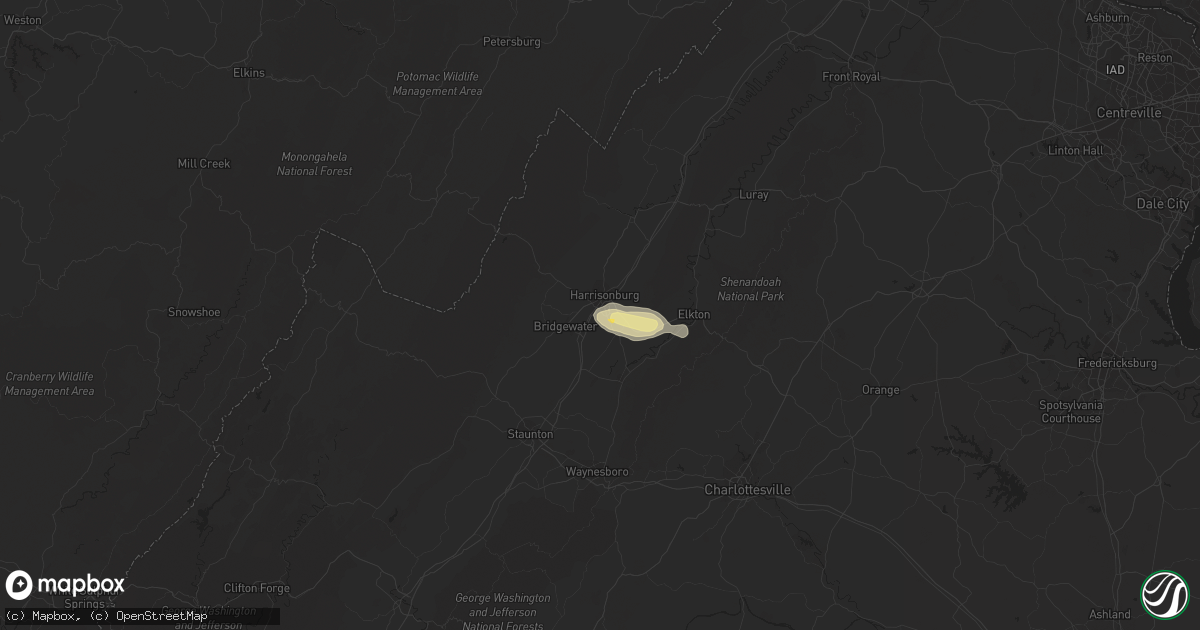 Hail map in Harrisonburg, VA on June 26, 2023