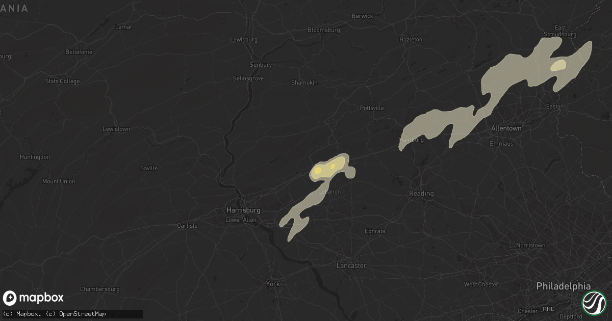 Hail map in Jonestown, PA on June 26, 2023