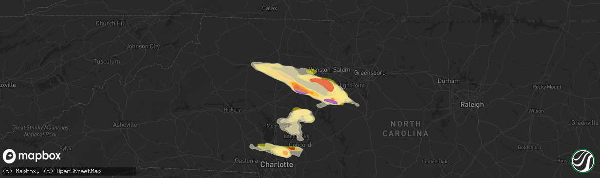 Hail map in Mocksville, NC on June 26, 2023