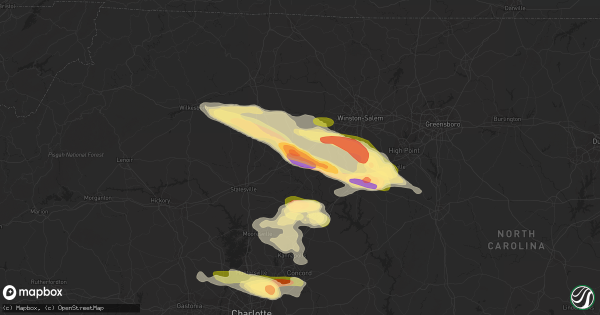 Hail map in Mocksville, NC on June 26, 2023