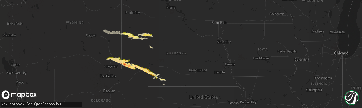 Hail map in Nebraska on June 26, 2023
