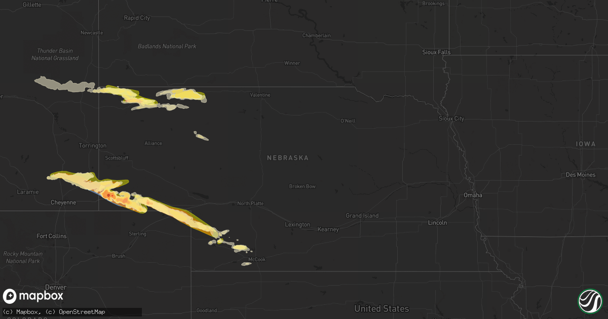 Hail map in Nebraska on June 26, 2023