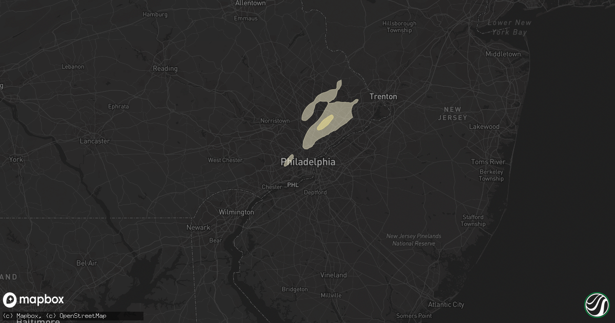 Hail map in Philadelphia, PA on June 26, 2023