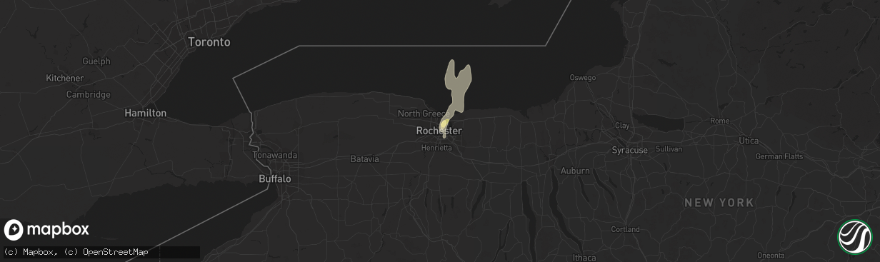 Hail map in Rochester, NY on June 26, 2023