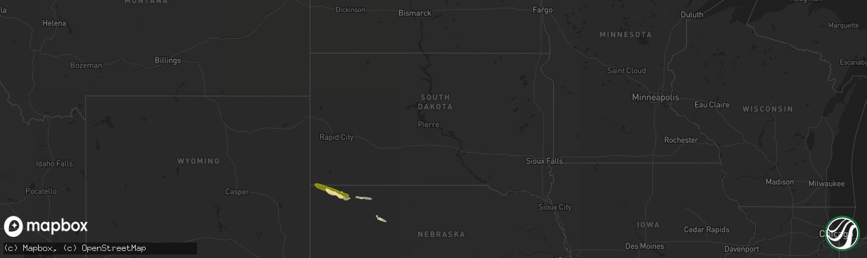 Hail map in South Dakota on June 26, 2023
