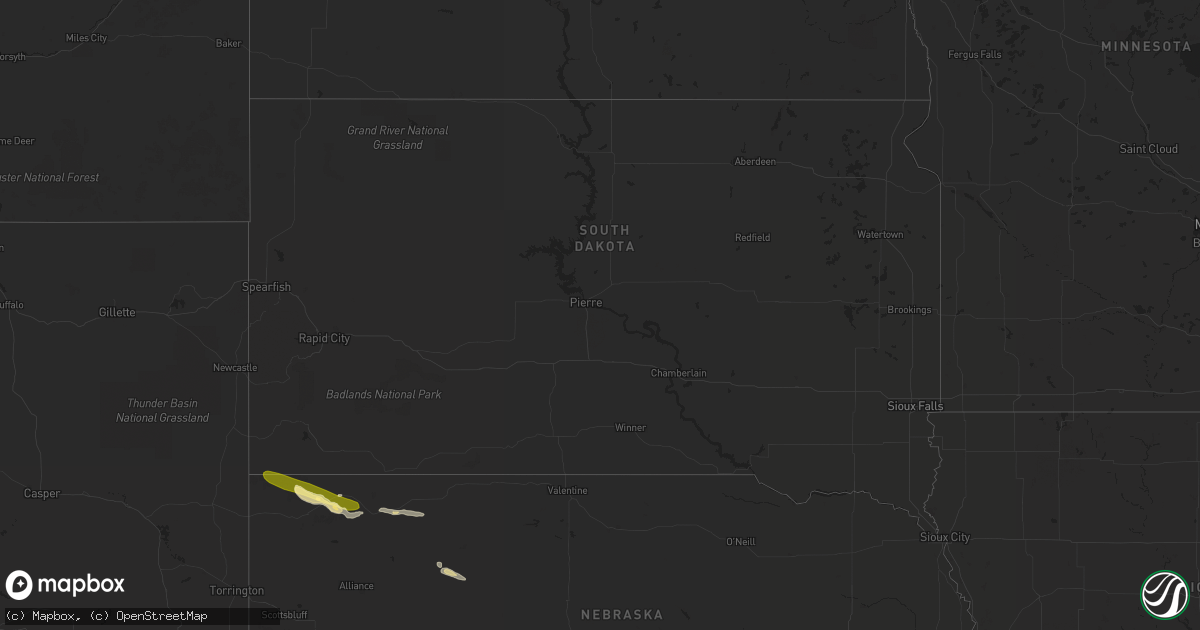 Hail map in South Dakota on June 26, 2023