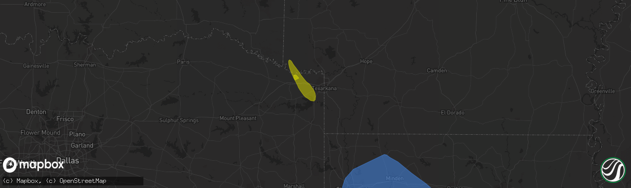 Hail map in Texarkana, TX on June 26, 2023