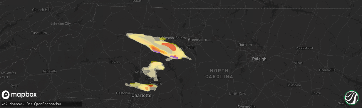 Hail map in Thomasville, NC on June 26, 2023
