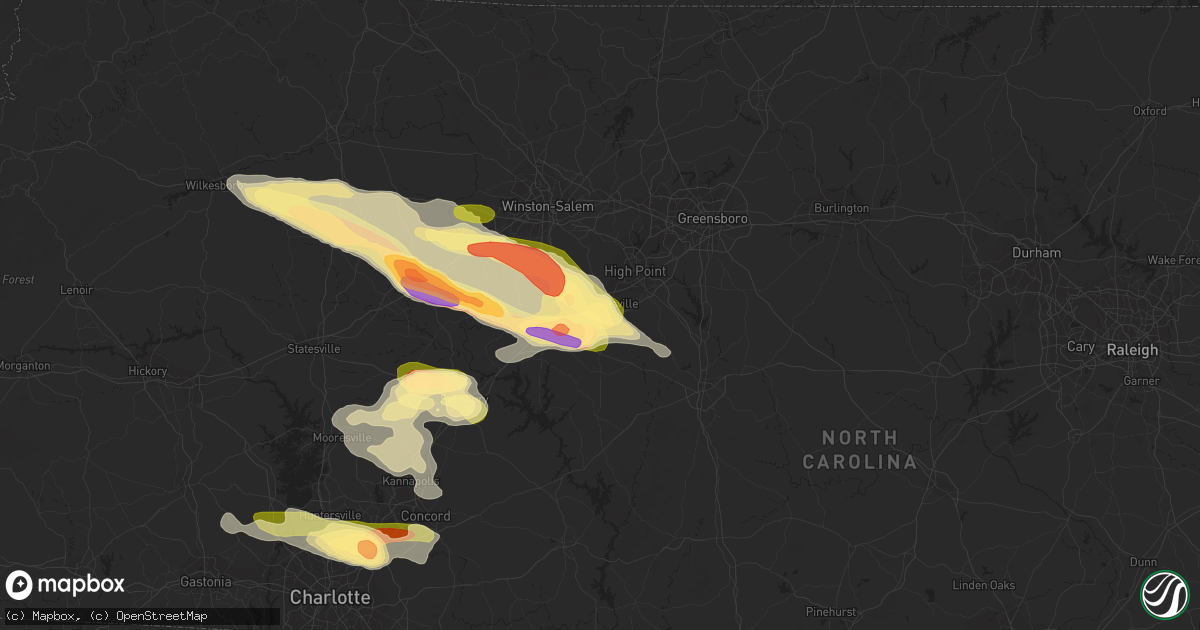 Hail map in Thomasville, NC on June 26, 2023
