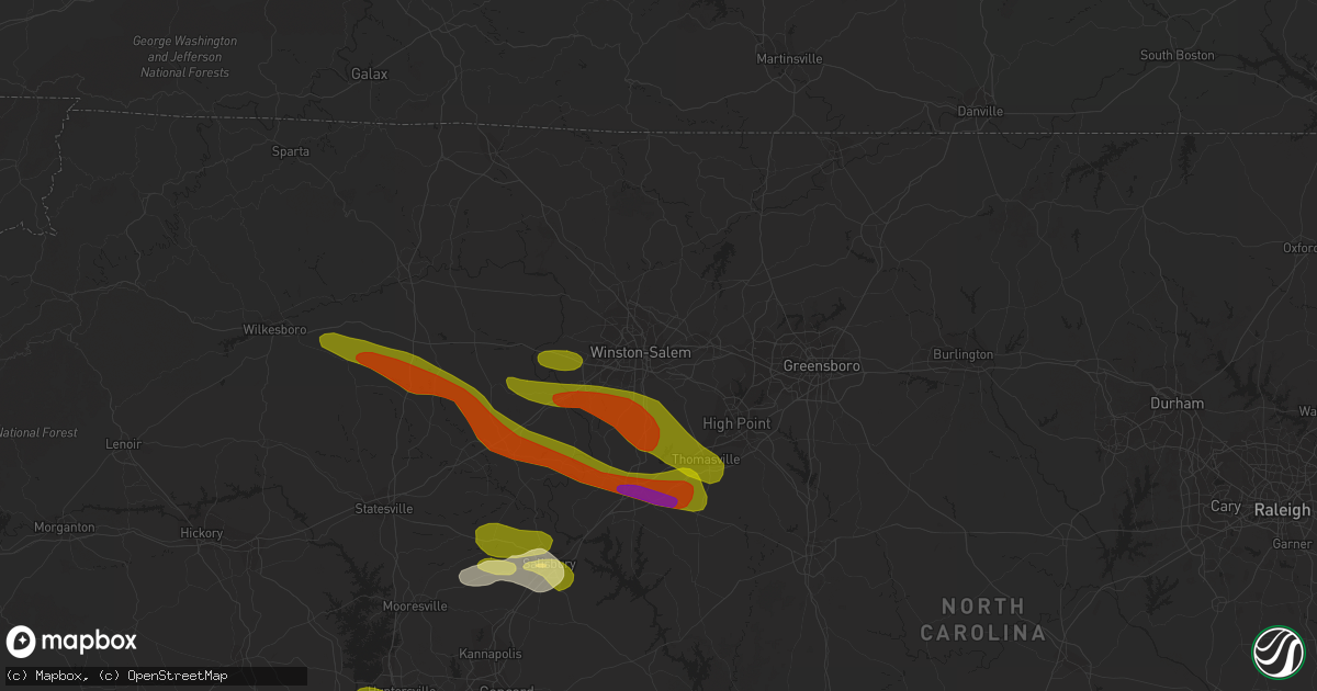 Hail map in Winston Salem, NC on June 26, 2023