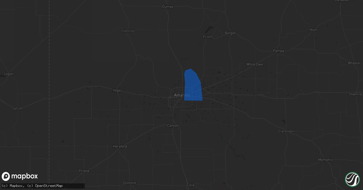 Hail map in Amarillo, TX on June 26, 2024