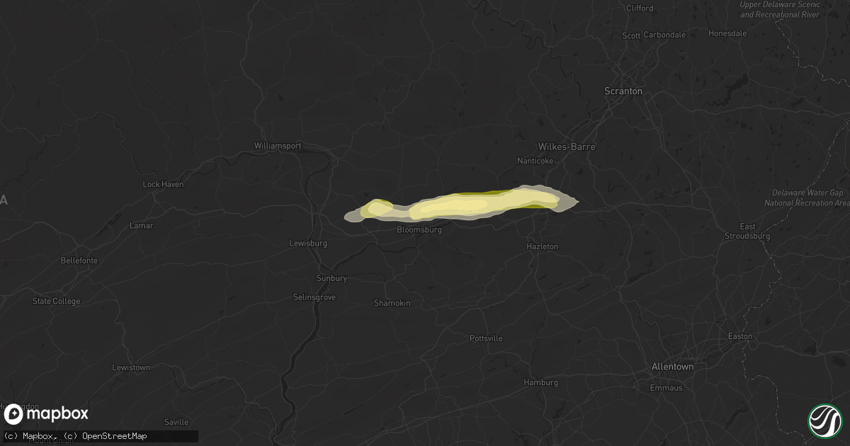 Hail map in Bloomsburg, PA on June 26, 2024