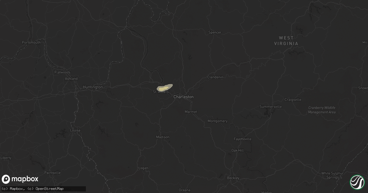 Hail map in Charleston, WV on June 26, 2024