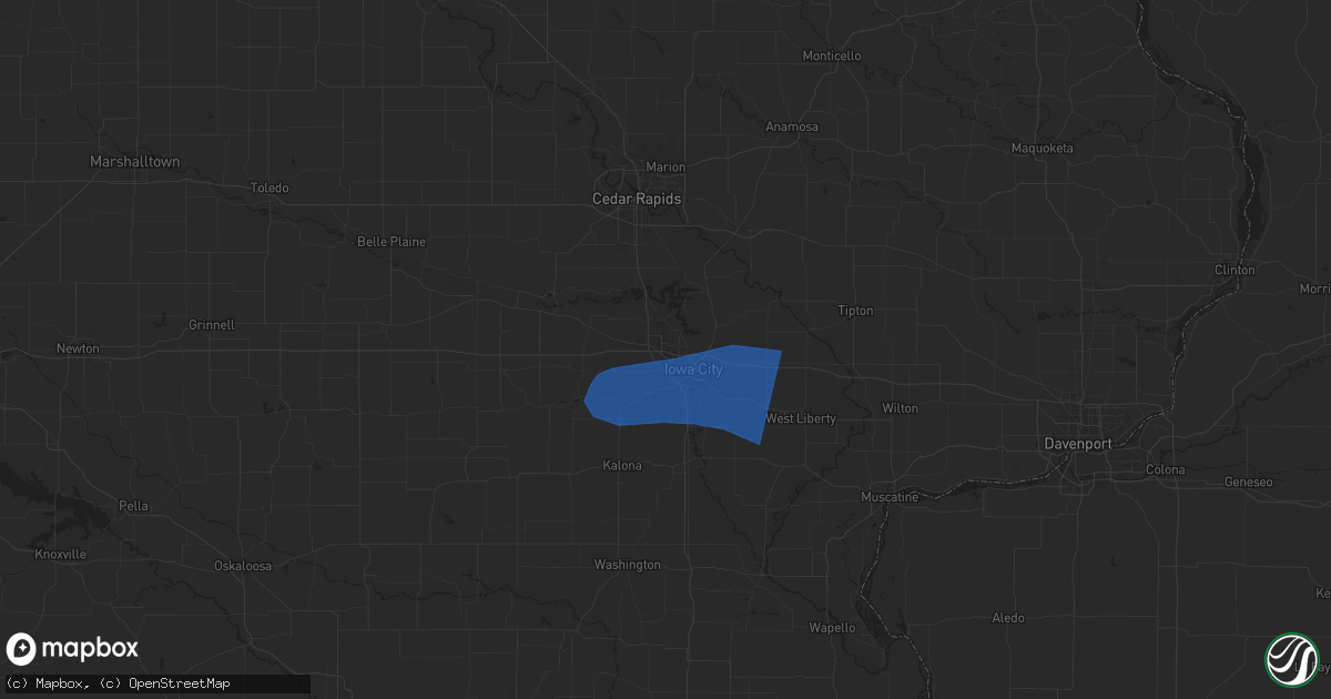 Hail map in Coralville, IA on June 26, 2024