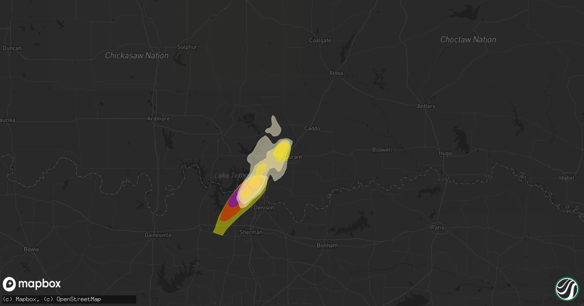 Hail map in Durant, OK on June 26, 2024