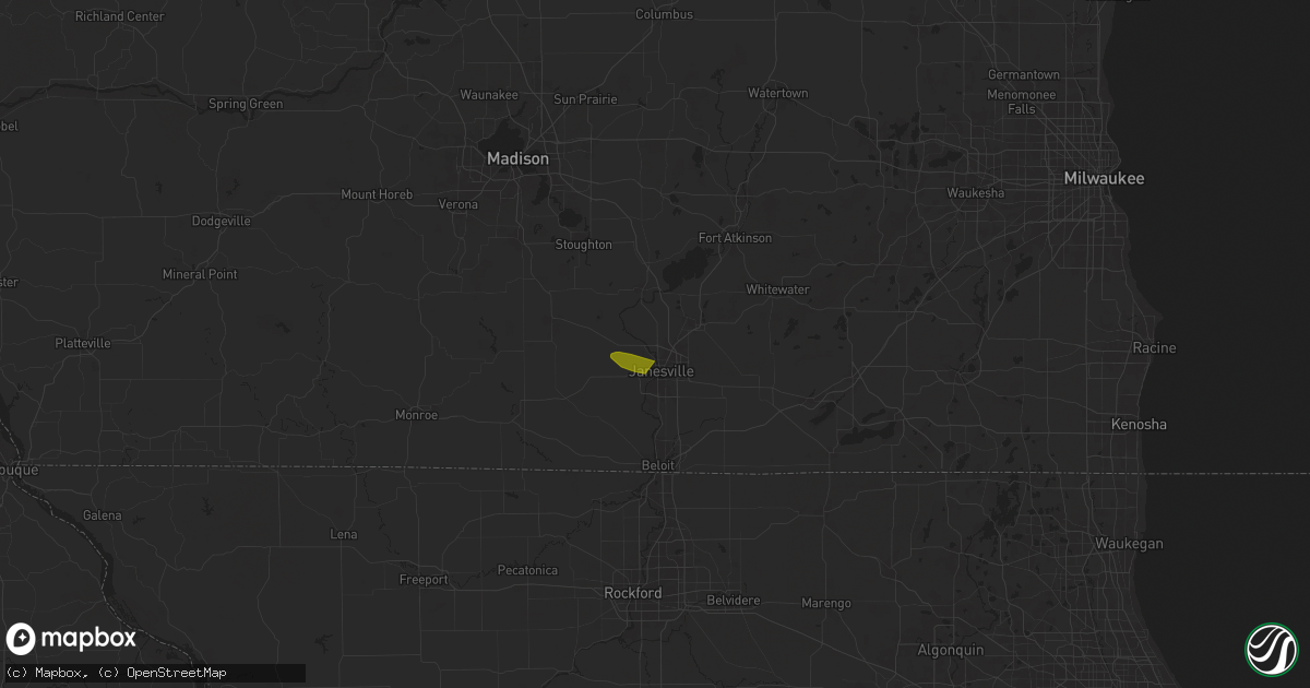 Hail map in Janesville, WI on June 26, 2024