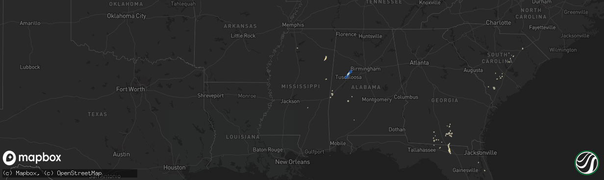 Hail map in Mississippi on June 26, 2024