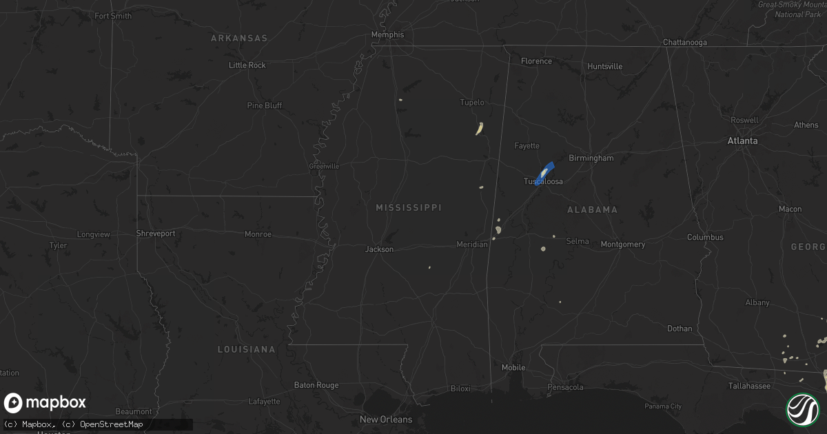 Hail map in Mississippi on June 26, 2024