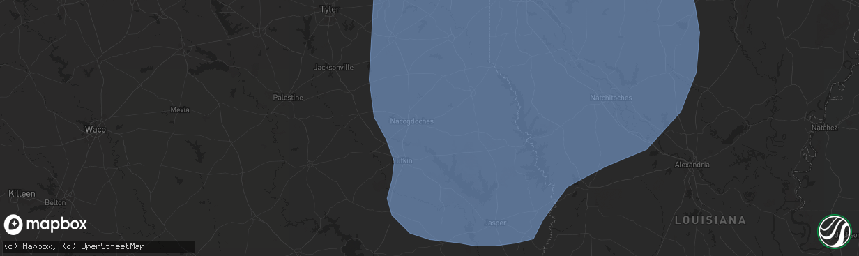 Hail map in Nacogdoches, TX on June 26, 2024