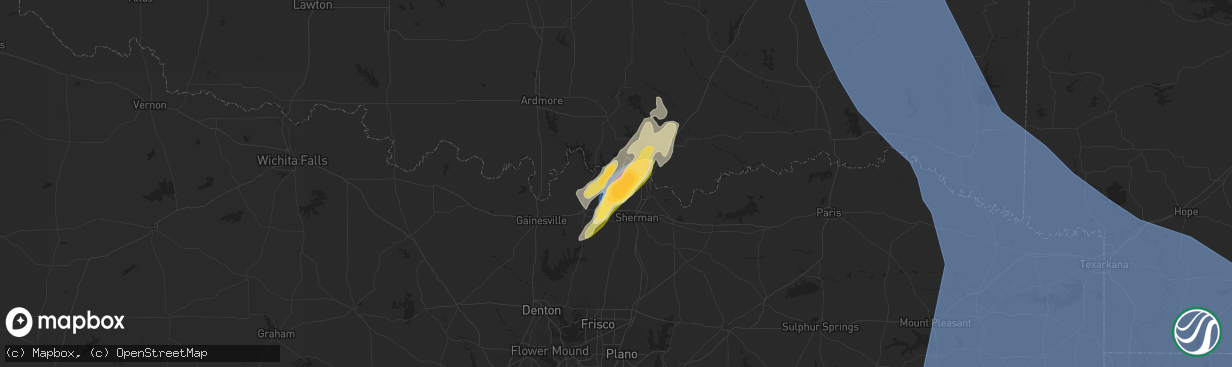 Hail map in Pottsboro, TX on June 26, 2024