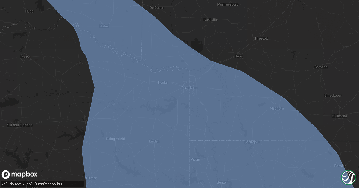 Hail map in Texarkana, TX on June 26, 2024