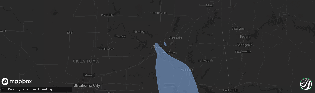 Hail map in Tulsa, OK on June 26, 2024