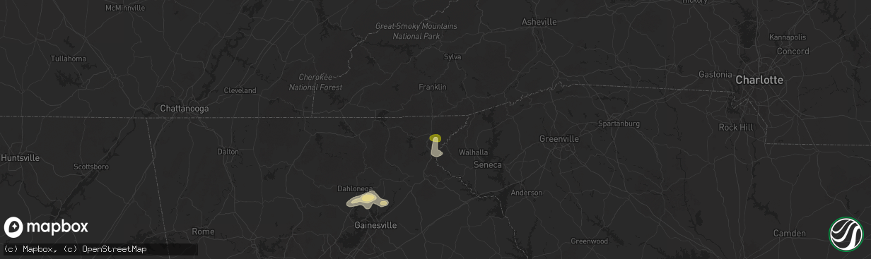 Hail map in Clayton, GA on June 26, 2025